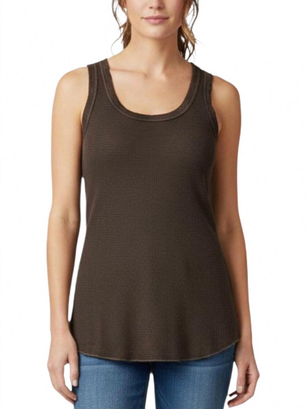 NEW CROWN JEWEL women's thermal scoop tank in chocolate